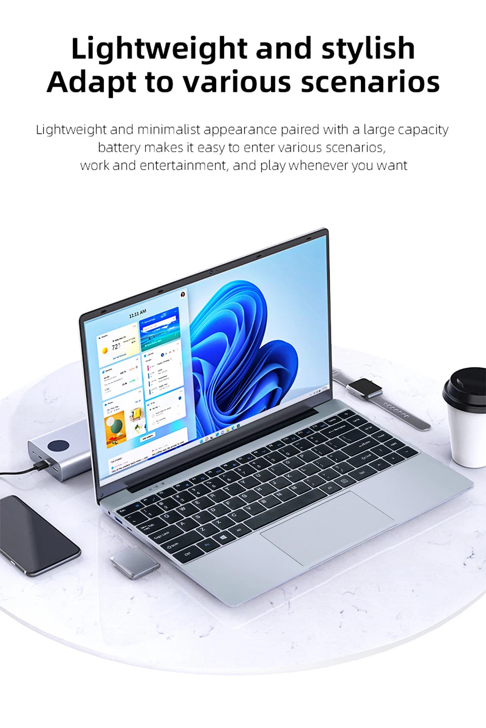 Ultra Slim Windows 11 Laptop Computer 14.1" 12GB RAM 512GB 1TB SSD Intel N4000 Notebook Gamer 1920*1080 Office Study Computer PC