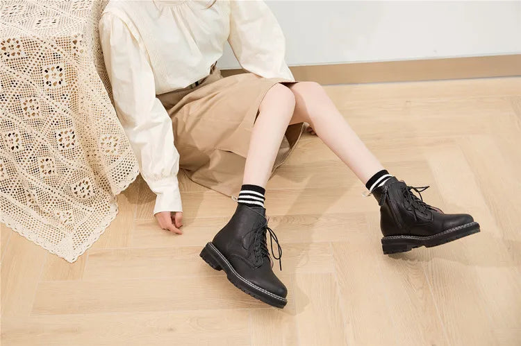 DIMANYU Women Ankle Boots2025 New Genuine Leather Winter Thick With Fur Ladies Short Boots Motorcycle Martn Boots Women