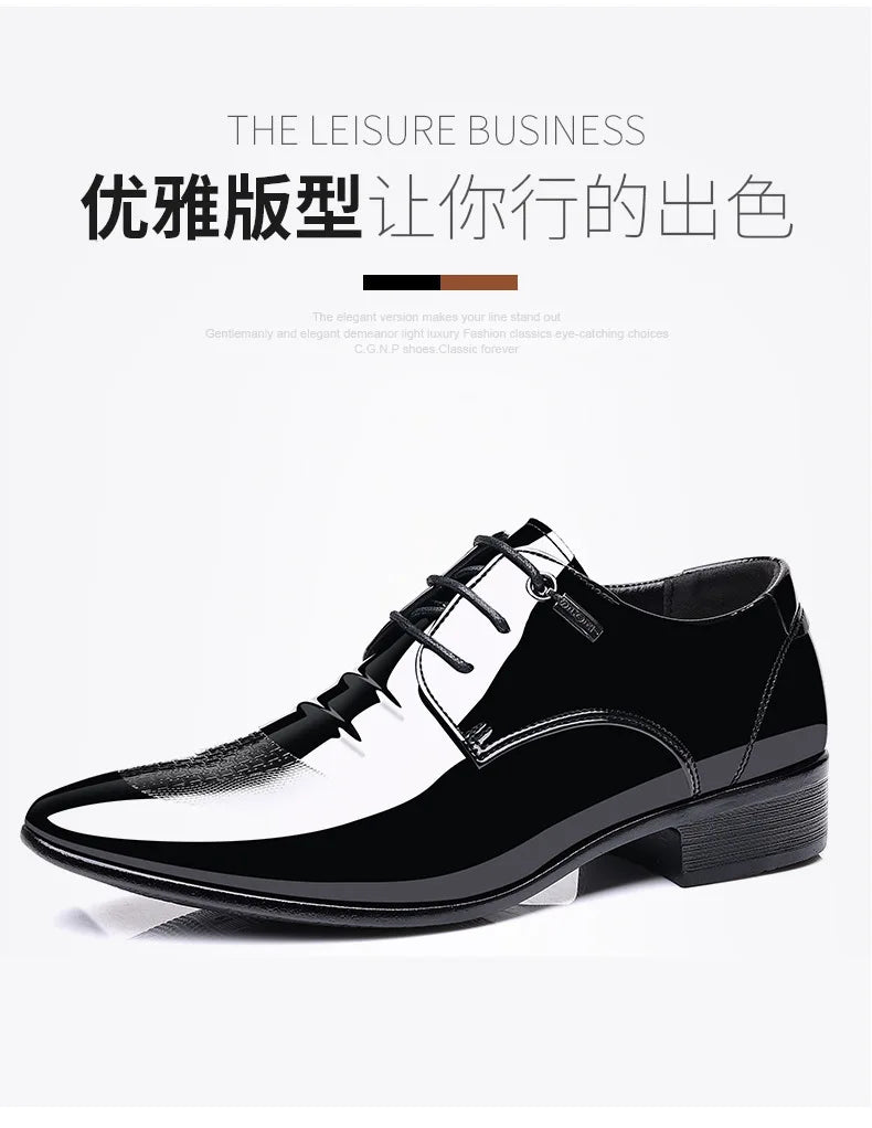 Luxury Business Oxford Leather Shoes Men Breathable Patent Leather Formal Shoes Plus Size Man Office Wedding Flats Male Black