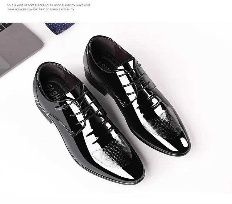 Luxury Business Oxford Leather Shoes Men Breathable Patent Leather Formal Shoes Plus Size Man Office Wedding Flats Male Black