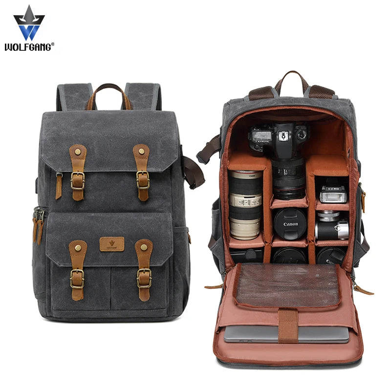 Wolfgang Professional Micro SLR Digital Camera Backpack Large Capacity Multi-Function Bag for Outdoor Travel Commuter-for Men