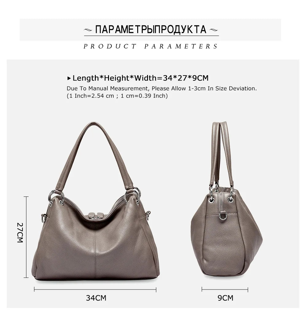 Zency Fashion Hobos 100% Genuine Leather Soft Skin Women Shoulder Bag Classic Black Elegant Lady Crossbody Purse Tote Handbag