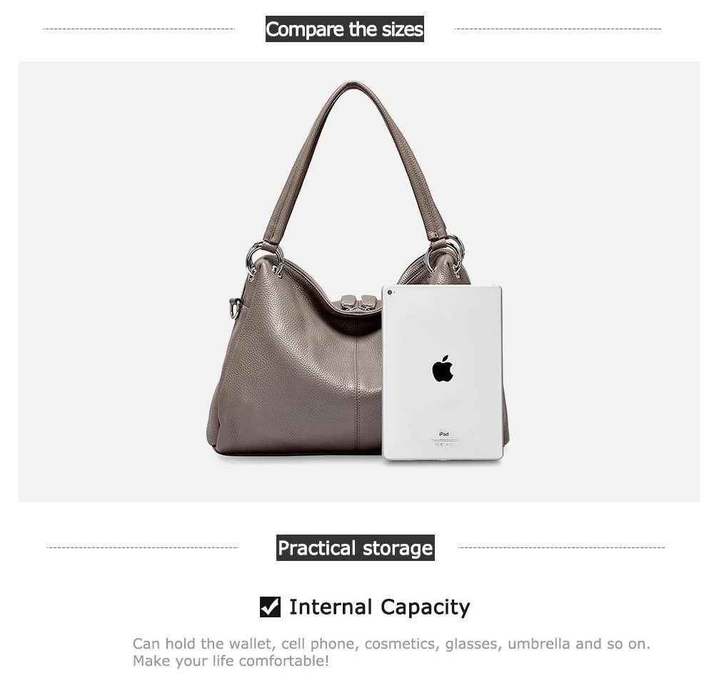 Zency Fashion Hobos 100% Genuine Leather Soft Skin Women Shoulder Bag Classic Black Elegant Lady Crossbody Purse Tote Handbag