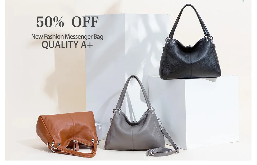 Zency Fashion Hobos 100% Genuine Leather Soft Skin Women Shoulder Bag Classic Black Elegant Lady Crossbody Purse Tote Handbag