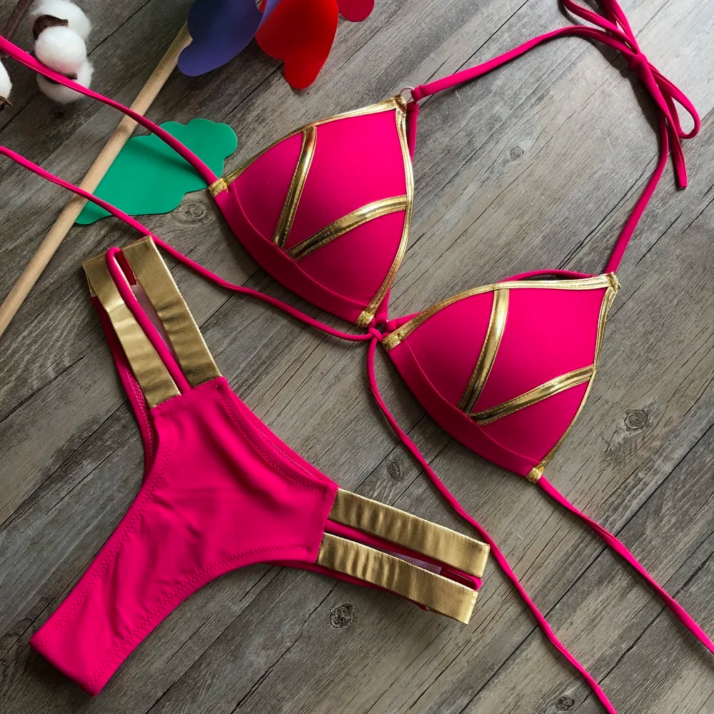 Contrast Trim Wrap Lace Up Bikini Sets Swimsuit For Women High Waist Two Pieces Swimwear 2022 Beach Bathing Suits