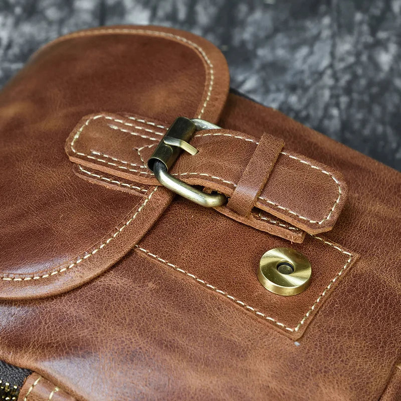 Crazy Horse Genuine Leather Men Shoulder Bag Cowhide Double Zipper Pockets Multifunctional Messenger bag Vintage mini handbag