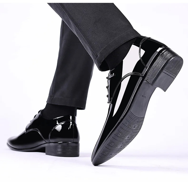 Luxury Business Oxford Leather Shoes Men Breathable Patent Leather Formal Shoes Plus Size Man Office Wedding Flats Male Black