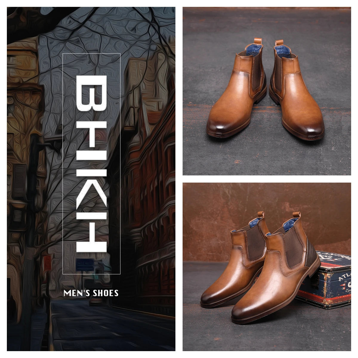 BHKH 2024 Men Chelsea Boots New Winter Men Boots Soft Leather Elastic Strap Ankle Boots Smart Formal Business Dress shoes Man S