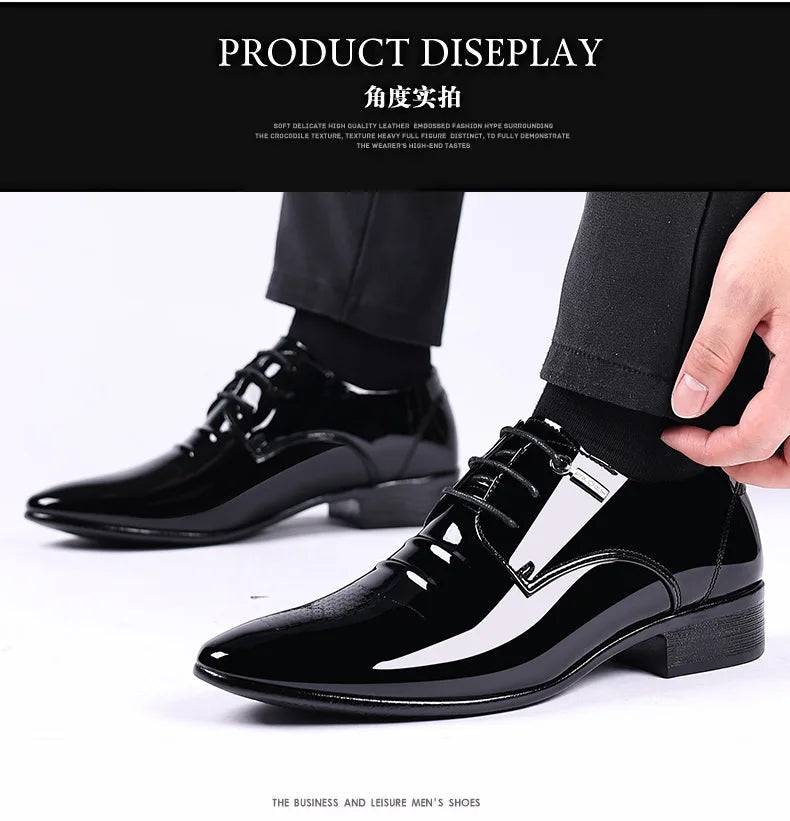 Luxury Business Oxford Leather Shoes Men Breathable Patent Leather Formal Shoes Plus Size Man Office Wedding Flats Male Black