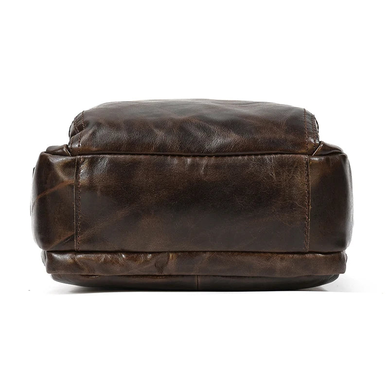 Crazy Horse Genuine Leather Men Shoulder Bag Cowhide Double Zipper Pockets Multifunctional Messenger bag Vintage mini handbag