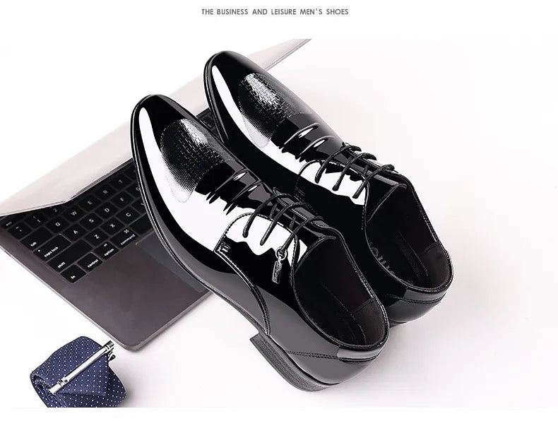 Luxury Business Oxford Leather Shoes Men Breathable Patent Leather Formal Shoes Plus Size Man Office Wedding Flats Male Black