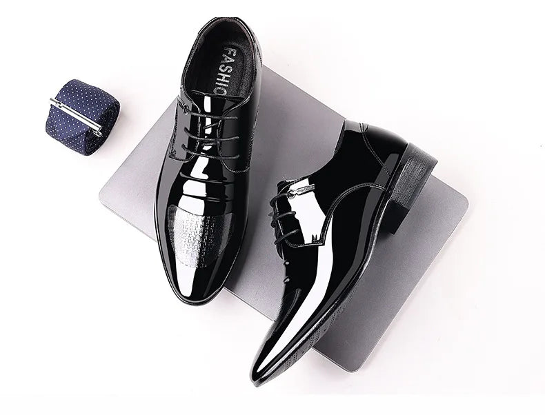 Luxury Business Oxford Leather Shoes Men Breathable Patent Leather Formal Shoes Plus Size Man Office Wedding Flats Male Black