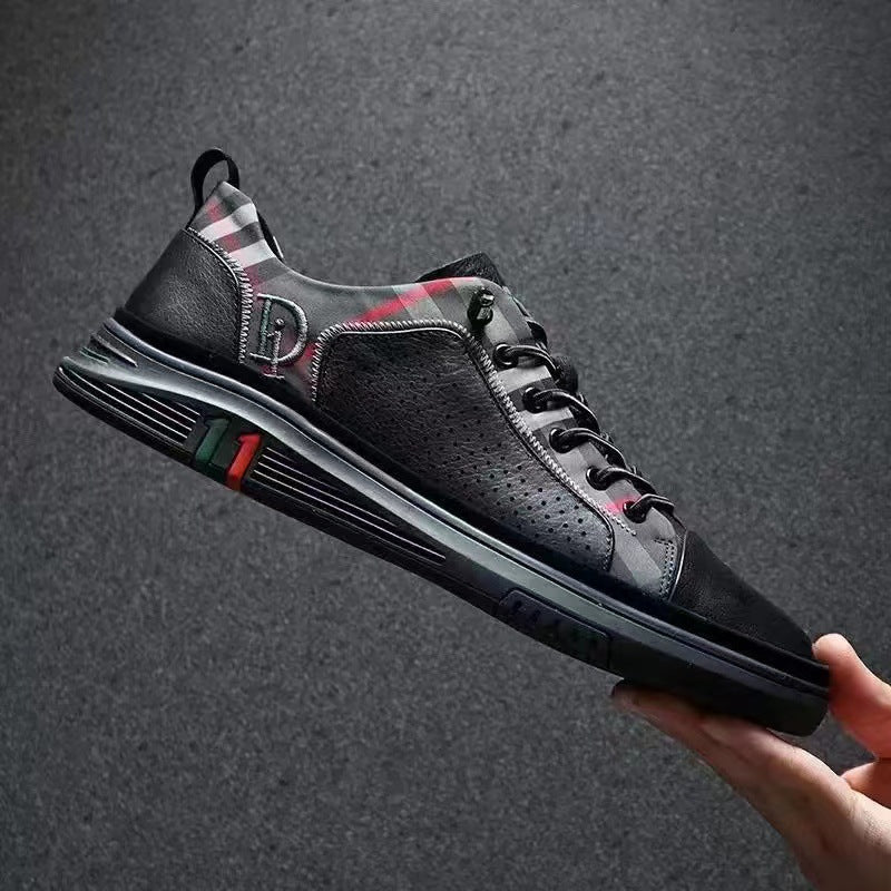 Genuine Leather Casual Shoes Men Sneakers Outdoor Walking Shoe Loafers Man Comfortable Breathable Male Light Footwear Plaid Shoe