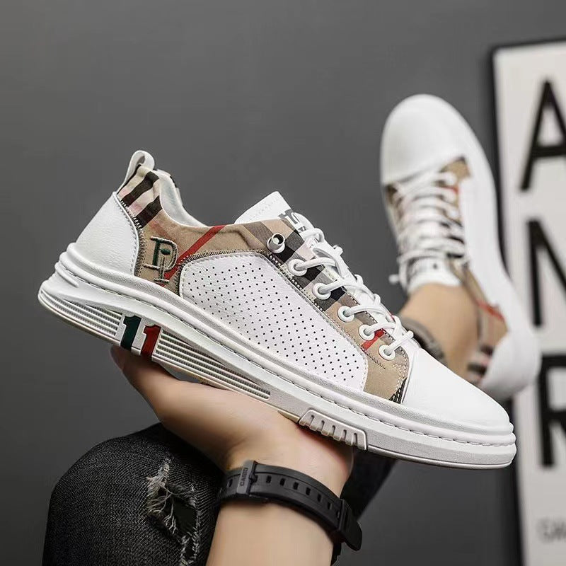 Genuine Leather Casual Shoes Men Sneakers Outdoor Walking Shoe Loafers Man Comfortable Breathable Male Light Footwear Plaid Shoe