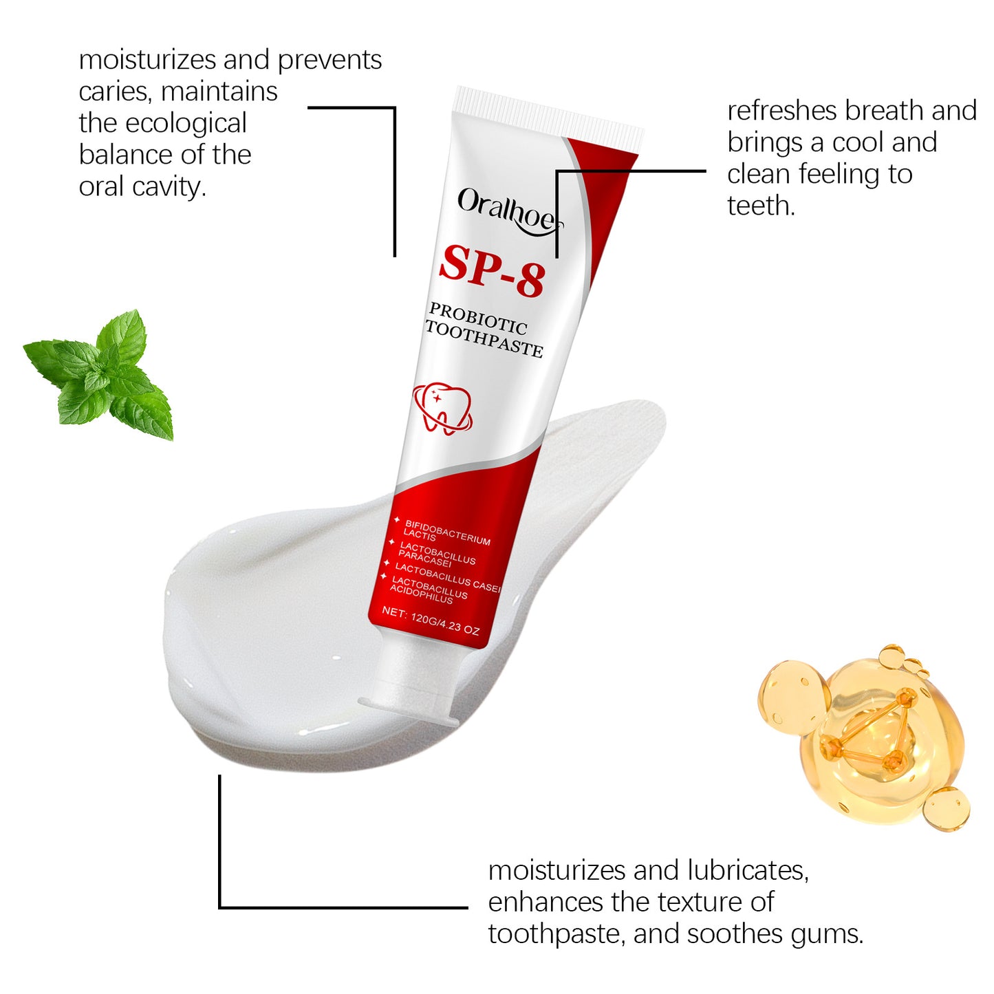 Sp-8 Probiotic Toothpaste Brightening Mint Fresh Breath Deep Cleaning Remove Plaque Stains Oral Hygiene Teeth Whiten Toothpaste