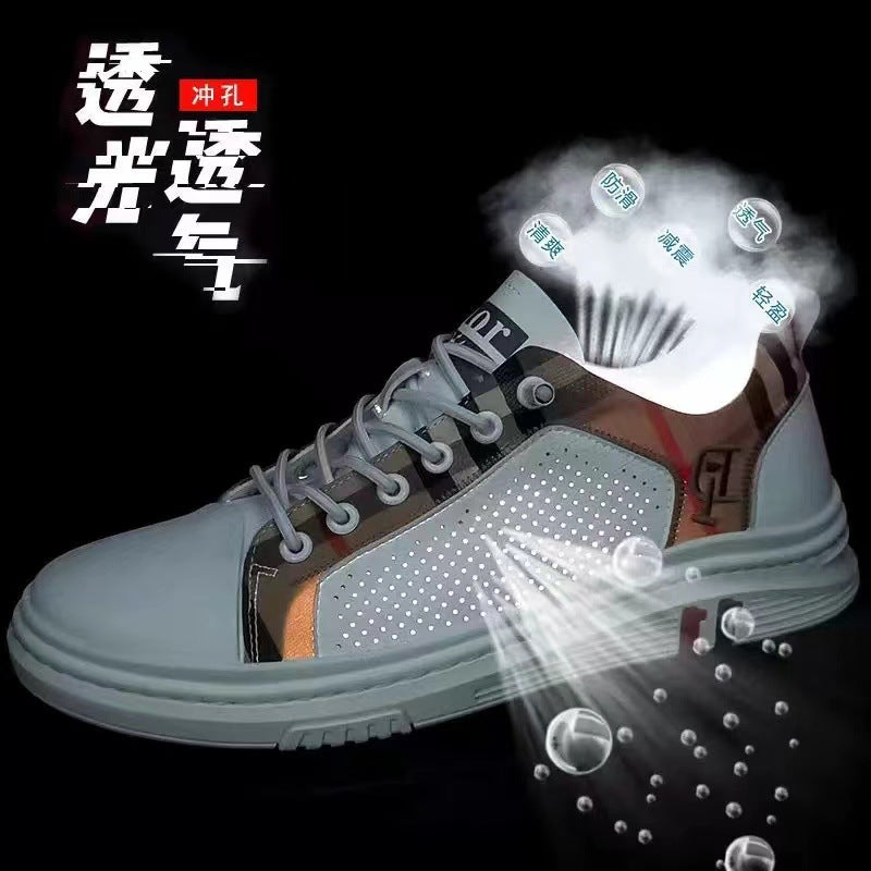 Genuine Leather Casual Shoes Men Sneakers Outdoor Walking Shoe Loafers Man Comfortable Breathable Male Light Footwear Plaid Shoe