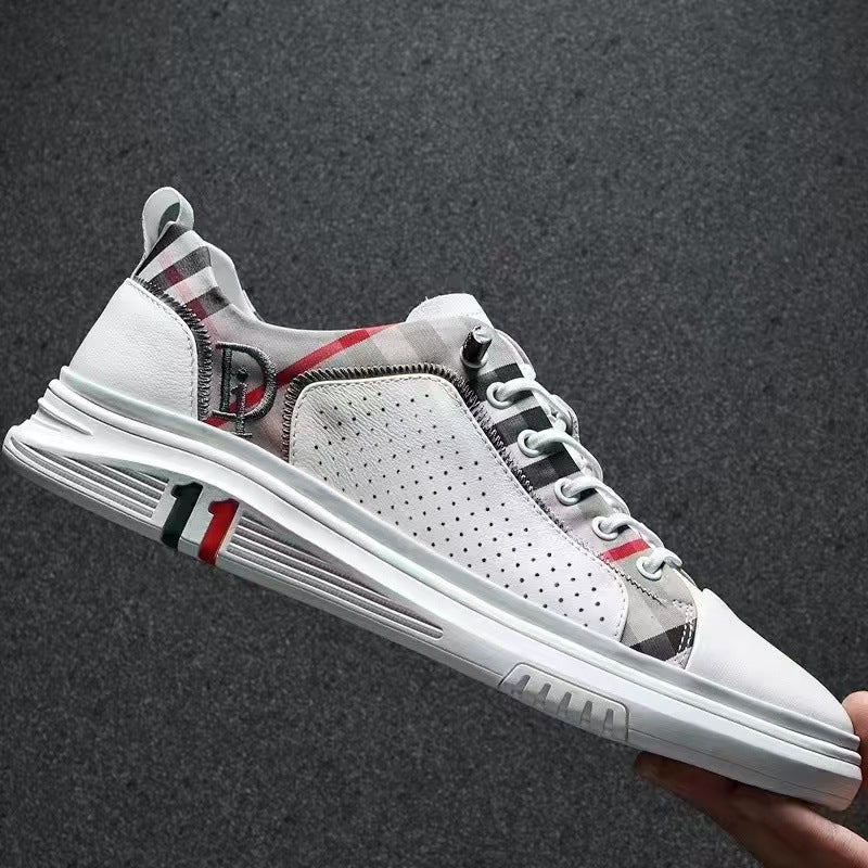 Genuine Leather Casual Shoes Men Sneakers Outdoor Walking Shoe Loafers Man Comfortable Breathable Male Light Footwear Plaid Shoe