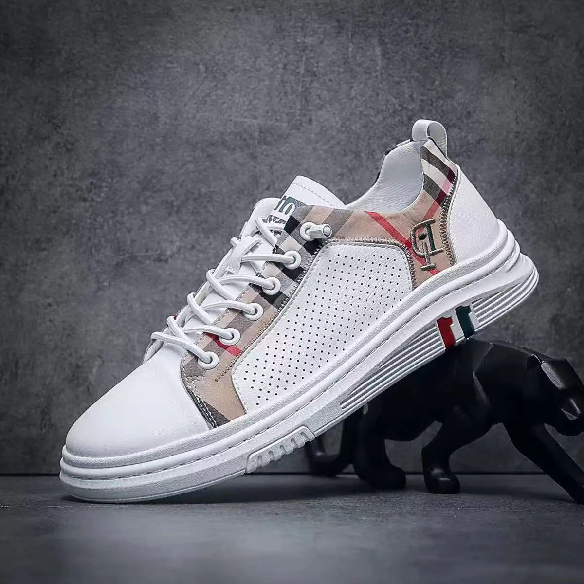 Genuine Leather Casual Shoes Men Sneakers Outdoor Walking Shoe Loafers Man Comfortable Breathable Male Light Footwear Plaid Shoe