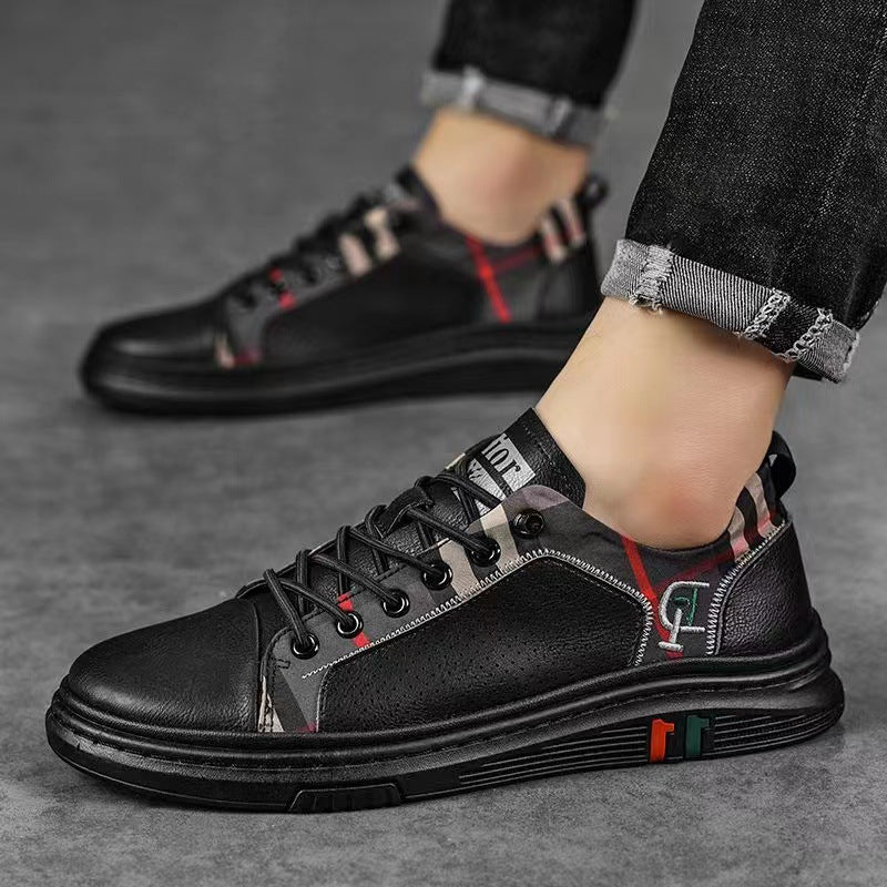Genuine Leather Casual Shoes Men Sneakers Outdoor Walking Shoe Loafers Man Comfortable Breathable Male Light Footwear Plaid Shoe