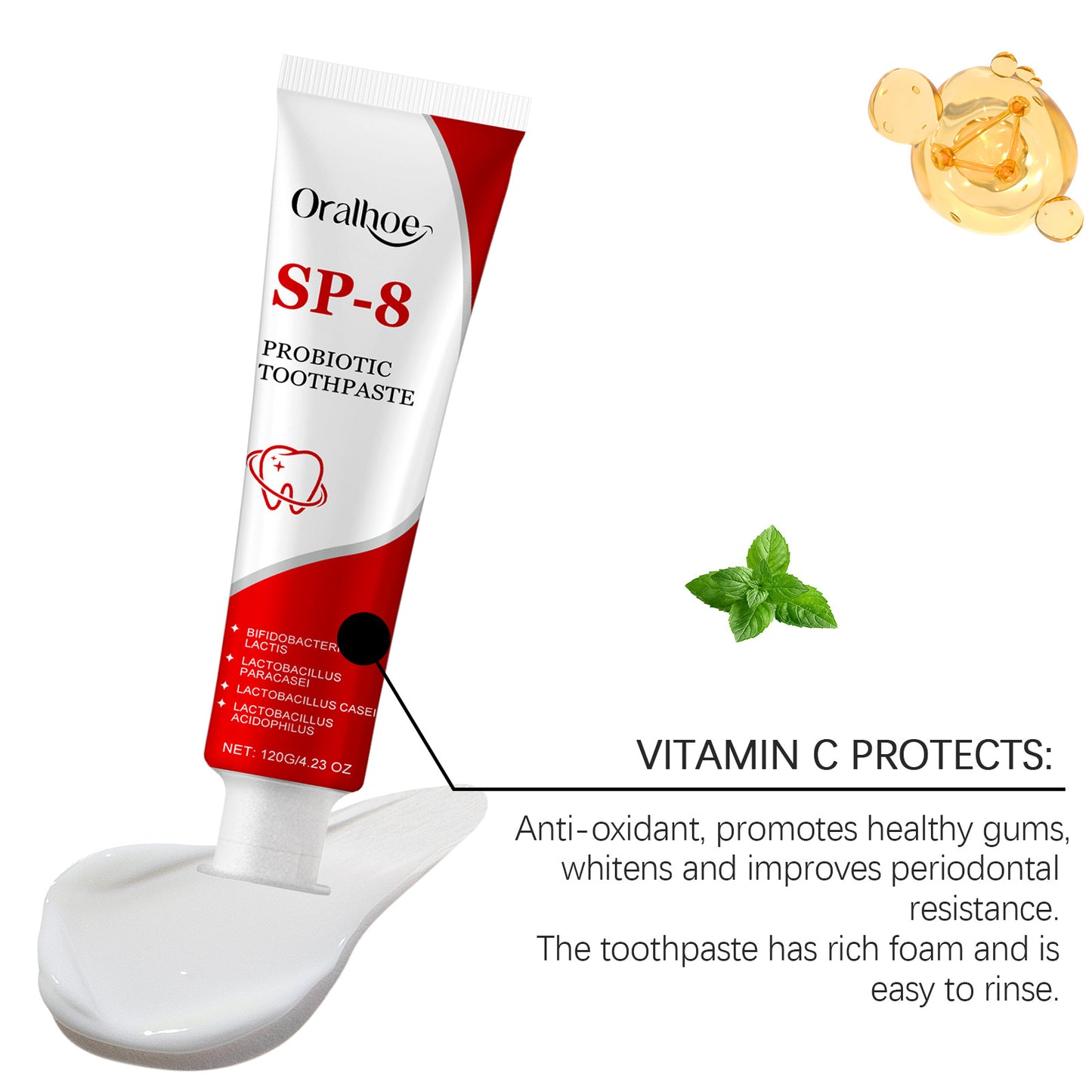 Sp-8 Probiotic Toothpaste Brightening Mint Fresh Breath Deep Cleaning Remove Plaque Stains Oral Hygiene Teeth Whiten Toothpaste