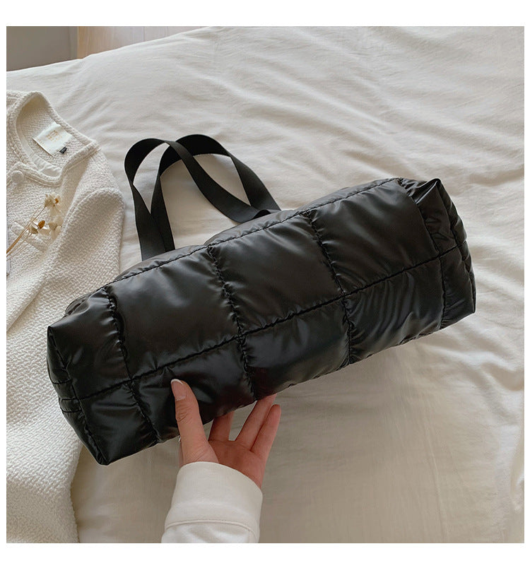 Waterproof Tote Bag for Women Puffer Cotton Padded Shoulder Bag Large Capacity Ladies Handbags Quilted Work Commute Shopping Bag