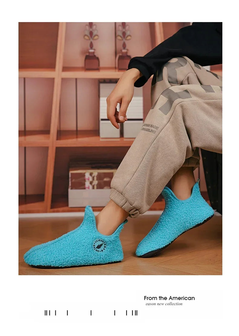 YRZL Winter Slippers Men Couple Slippers Non-slip Warm Women and Men Slipper Indoor Soft Shoes Comfortable Flat Home Cotton Shoe