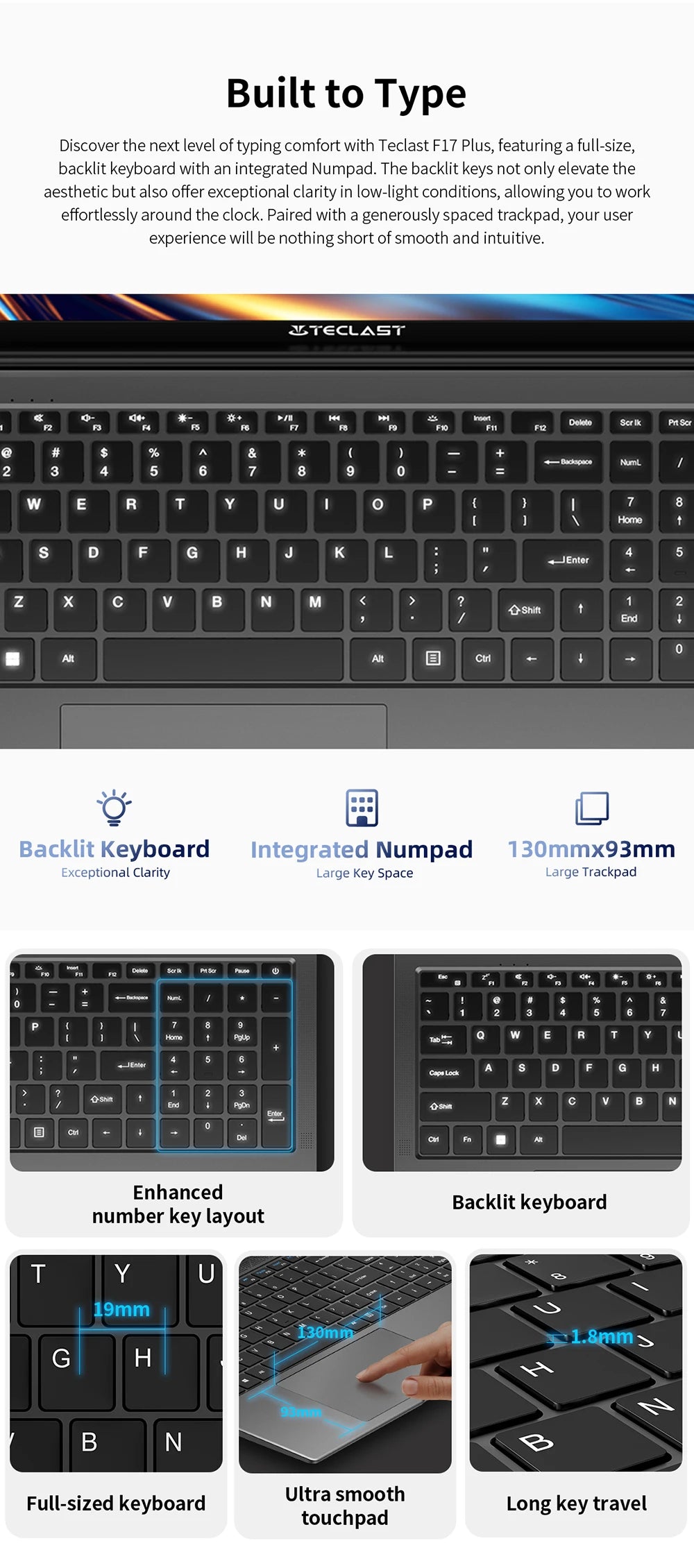 Teclast F17Plus 17.3 inch Laptop Intel N95 16GB RAM 512GB SSD Windows 11 Notebook 180° Flip Computer Backlit Keyboard mini-HDMI