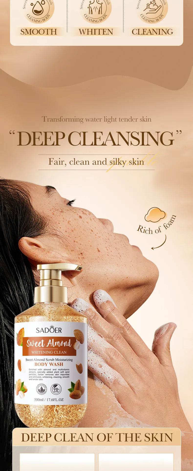 500ml Sweet Almond Scrub Whitening and Cleansing Shower Gel Body Wash Bath and Body Works