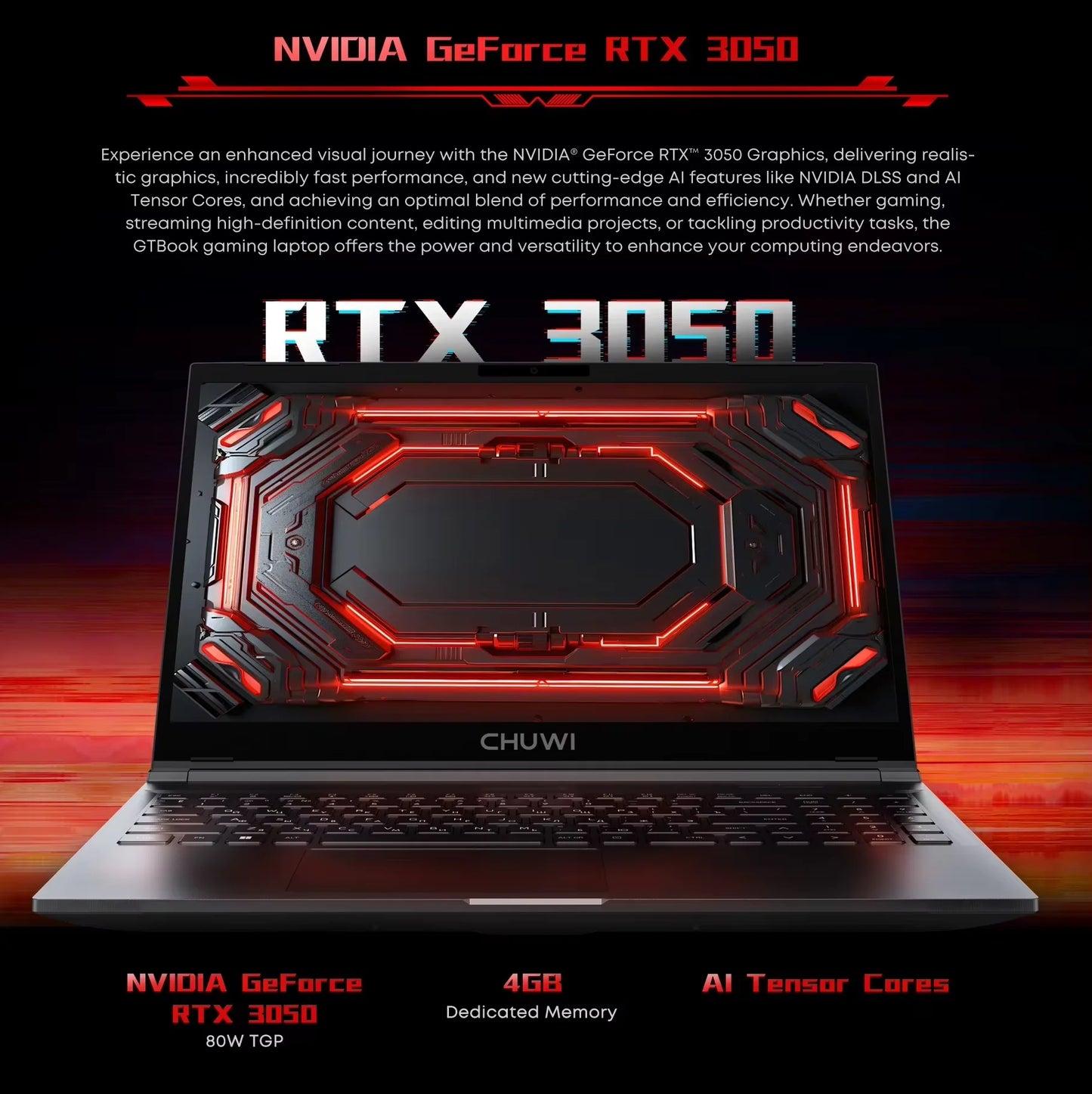 CHUWI GTBook Laptop Intel i5-12450H RTX 3050 15.6 Inch 144Hz 16GB DDR4 512GB SSD Windows 11 Pro WIFI 6 M.2 Up To 1T RJ45*1