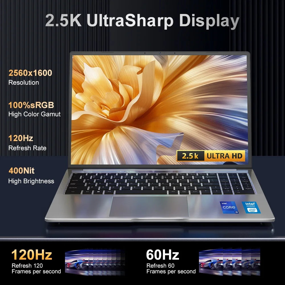 Laptop 16 inch 2.5K 120Hz Intel Core i9-12900HK WiFi 6 32GB RAM 1TB SSD Laptop Windows 11 pro Notebook Office Computer
