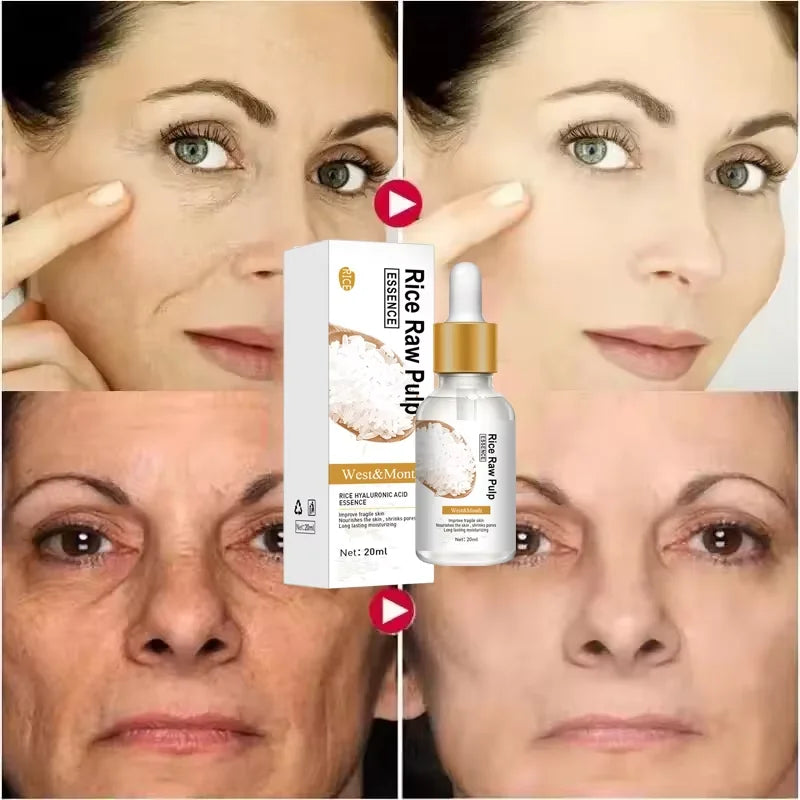 Rice Raw Pulp Serum Hyaluronic Acid Face Essence Nourishing Moisturizing Whitening Anti-Wrinkle Brighten Smooth Facial Skin Care
