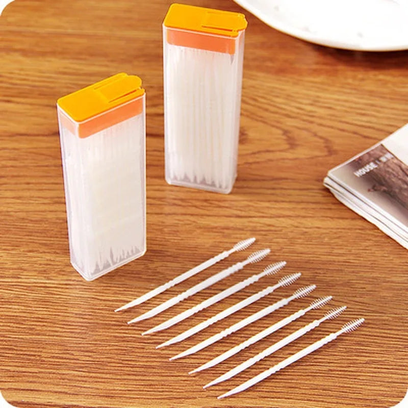 100pcs Double-headed Dental Brush Teeth Sticks Floss Pick Toothpick Tooth Clean Oral Care Interdental  Food Grade PP