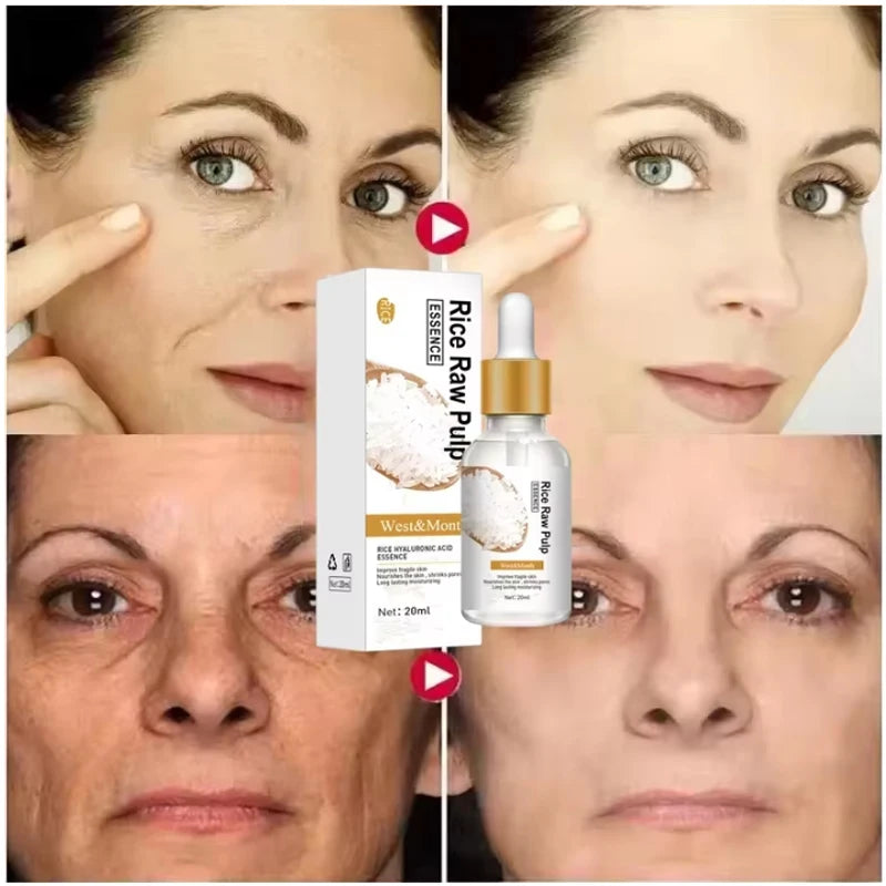 Rice Raw Pulp Serum Hyaluronic Acid Face Essence Nourishing Moisturizing Whitening Anti-Wrinkle Brighten Smooth Facial Skin Care