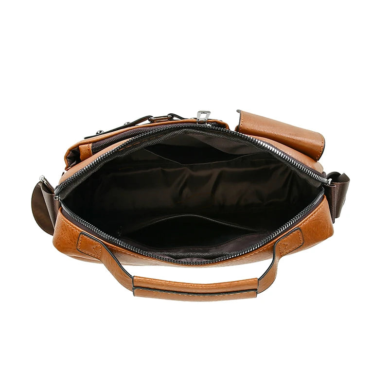 Fashion Men's Shoulder Bag Portable PU Leather Handbag Business Briefcase Travel Bag Man Crossbody Bags for Men Satchel Purse