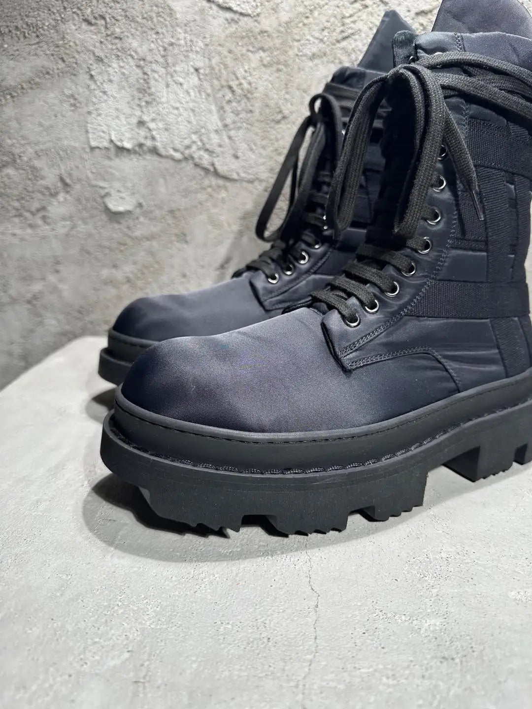 Men High Top Shoes Platform Sneakers Canvas Lace Up Heels Luxury Vintage Trendy Designer Motorcycle Boots Black