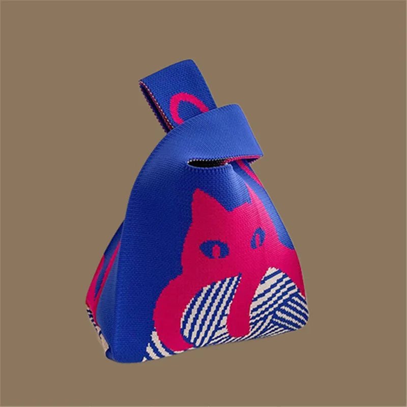 Women Handmade Knitted Small Handbag, Casual Wrist Bag, Student Reusable Shopper Mini Tote Bag, Suitable for Daily Use Outdoor