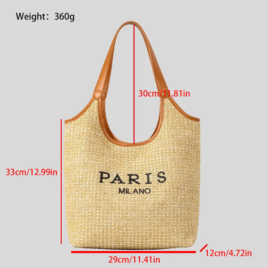 Fashion Letters Pp Straw Women Shoulder Bags Casaul Hobos Woven Handbags Summer Beach Large Capacity Tote Bag Big Shopper Purses