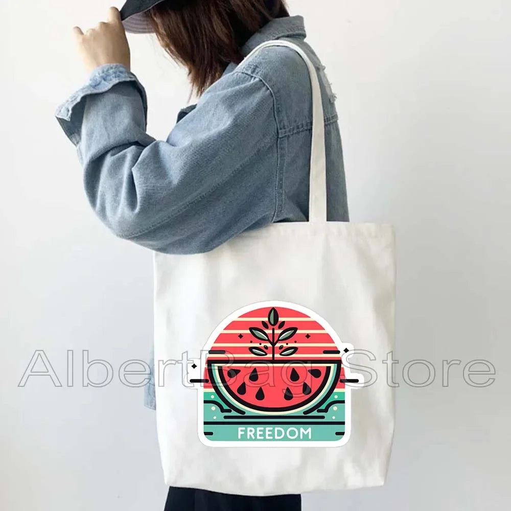 Peace Gifts Al Aqsa Keffiyeh Canvas Tote Bags Olive Tree Jerusalem Dome of The Rock Shopping Fashion Shoulder Organizer Handbag