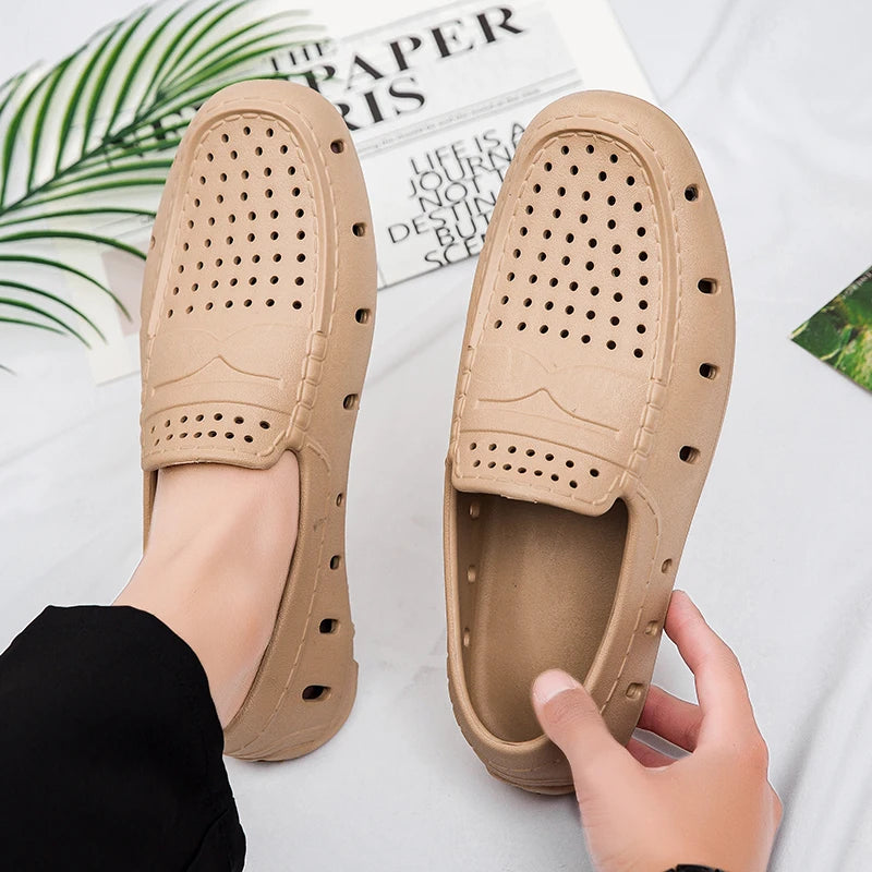 Comforty Men Slippers Summer Men's Slip On Loafers Waterproof Sandals Fashion Men's Beach Flip Flops Soft Sandals With Support