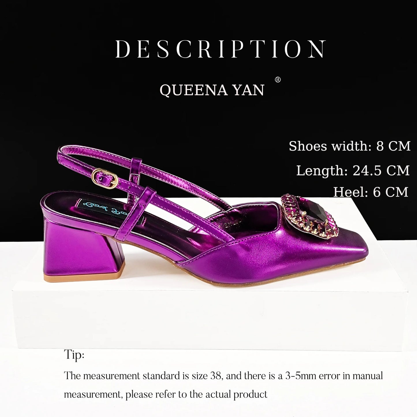 Queena Yan 2025 Nigerian Heel Party for Women Purple Color Shoes and Bag Set Rhinestone Handbag Italian Design Wedding