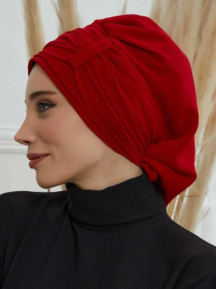 Muslim Solid Instant Turban Hat Hijab Women Caps Islamic Bandana Bonnet Fashion