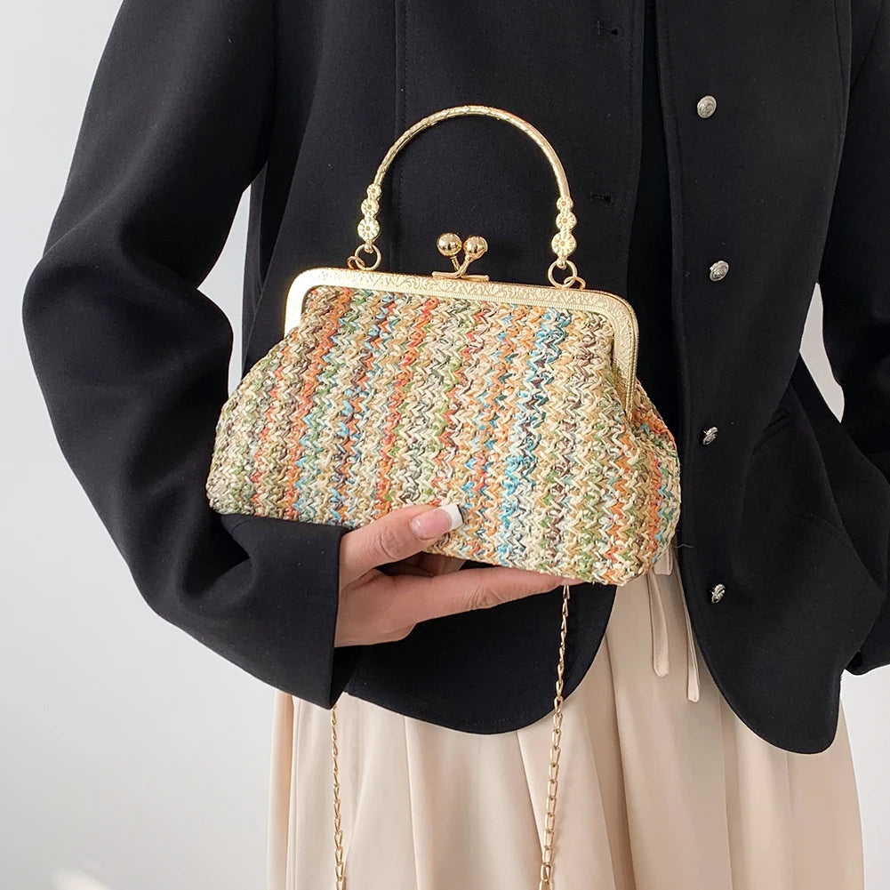 Fashion Designer Bag Luxury Women Bags Evening Clutch Colorful Straw Woven Shell Bag Beach Vacation Crossbody Bag Shoulder Bag