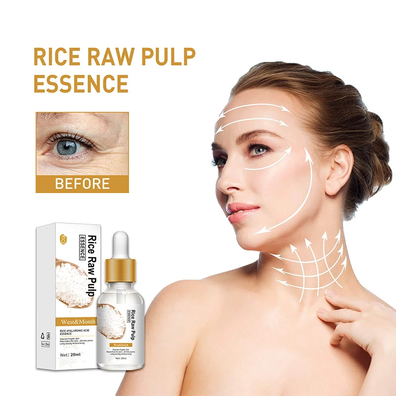 Rice Raw Pulp Serum Hyaluronic Acid Face Essence Nourishing Moisturizing Whitening Anti-Wrinkle Brighten Smooth Facial Skin Care