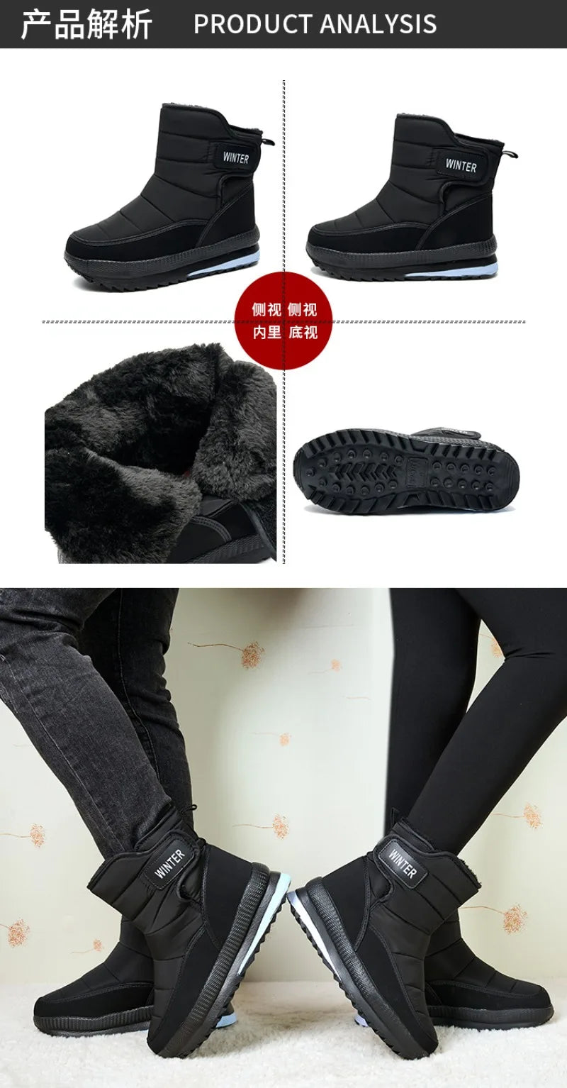 2024 Winter Boots Men Women Warm Plush Snow Boots Thicken Comfortable Outdoor High Top Cotton Shoes Non-slip Wade Ankle Boots