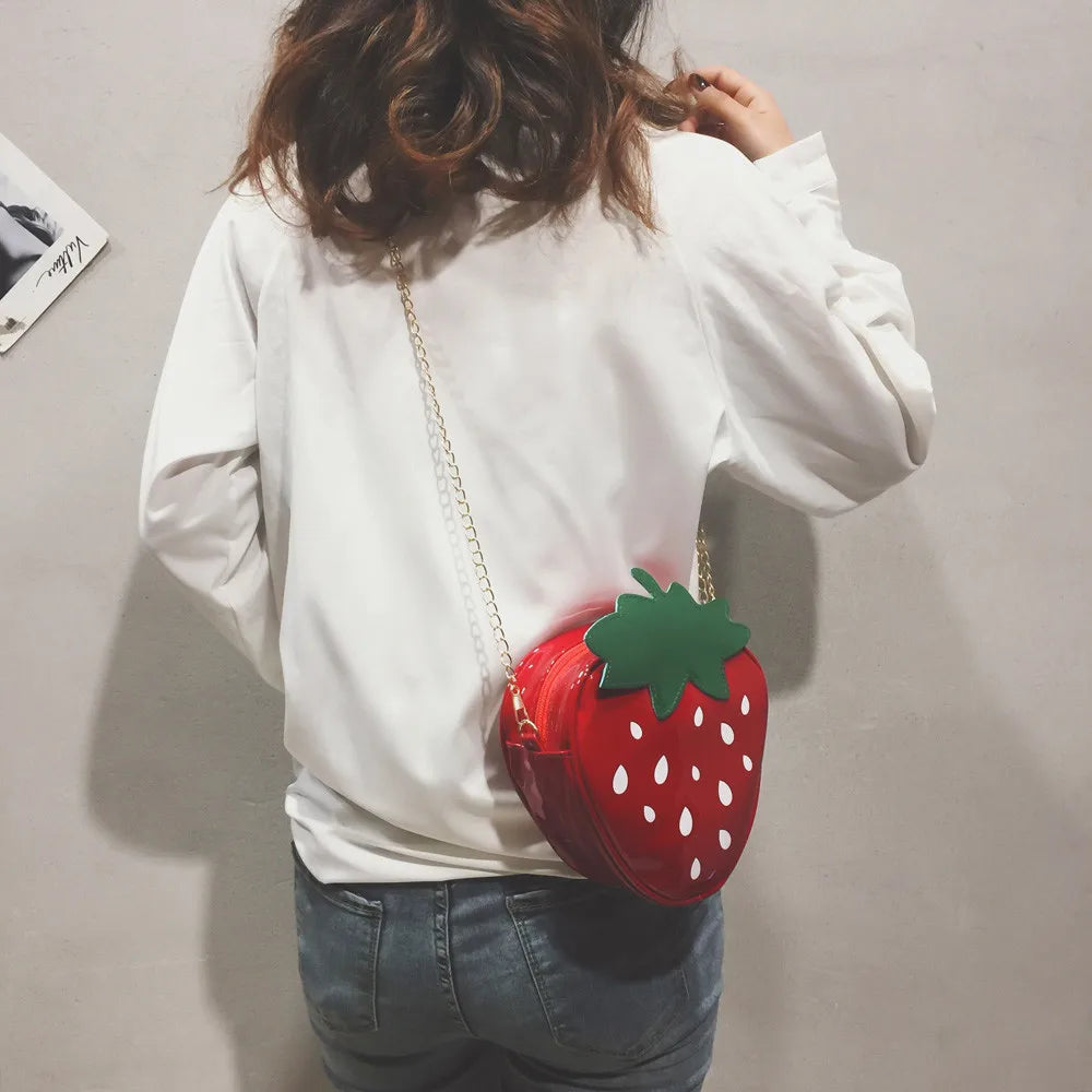 Women Chain Purse Shoulder Bag For Gift Fashion Cute Strawberry-Shaped Design Soft Leather Mini Crossbody Bag Causal Sweet Bags