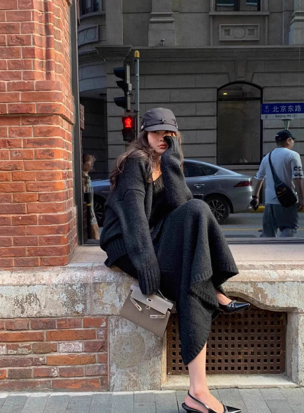 Elegant Solid Sweater Skirts Suits for Women Autumn Winter Fashion V-Neck Pullover Knitted Top Loose Skirt Casual Two Pieces Set