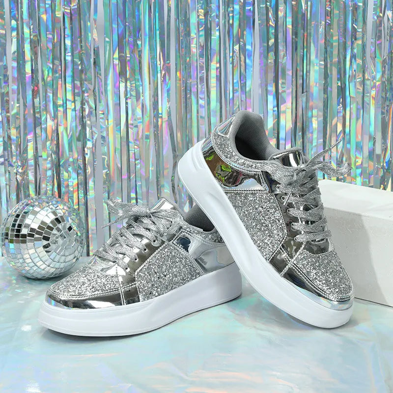 Women Shoes Spring 2024 New Fashion Vulcanized Sneakers for Women Casual Shoes Outdoor Walking Footwear Size 36-45 Gold Silver