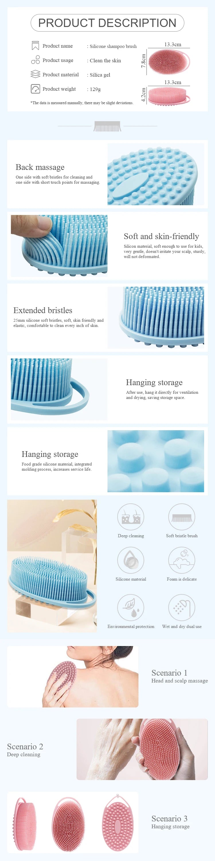 Exfoliating Shower Massage Scraper Bathroom Non-slip Bath Mat Back Massage Brush Silicone Foot Wash Body Cleaning Bathing Tool