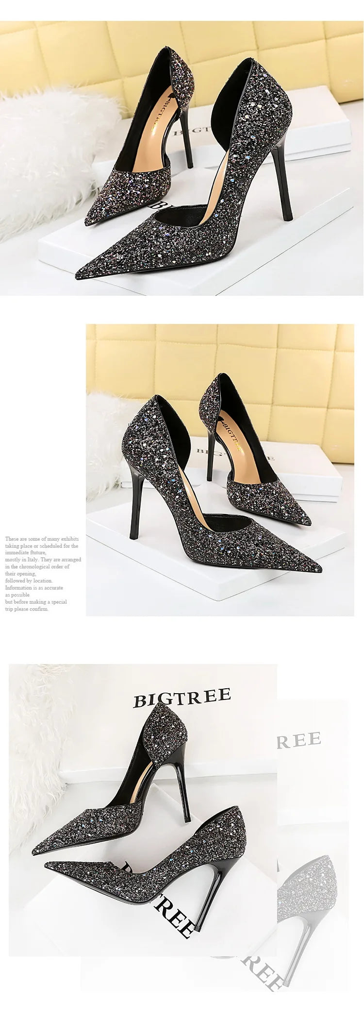 BIGTREE Women 7cm 11cm Super High Heels Blue Gold Pumps Sexy Sequins Bling Low Heels Lady Scarpins Luxury Stiletto Sparkly Shoes