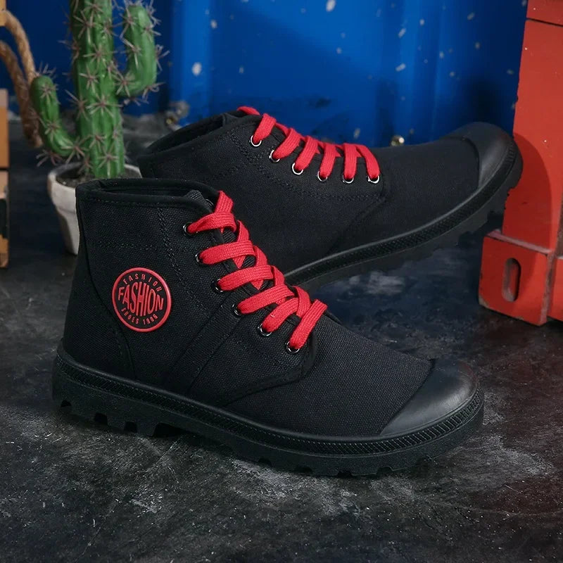 2024 Autumn Early Winter Shoes Men Casual Sneakers Men Canvas Shoes Fashion Brand Mens Sneakers Hard Thick Sole Black KA1009